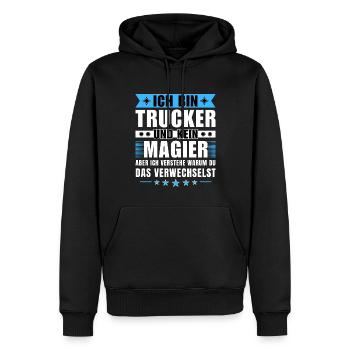 Ich bin Trucker und kein Magier - Männer Premium Bio Hoodie - Schwarz - Vorne - Nico (187cm)