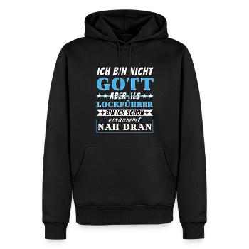 Ich bin nicht Gott aber als Lockführer nah dran - Männer Premium Bio Hoodie - Schwarz - Vorne - Nico (187cm)