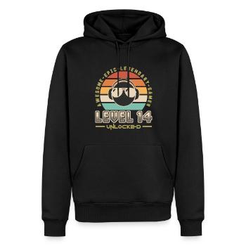 Level 14 - Sweat à capuche Premium bio Homme - noir - Devant - Nico (187cm)