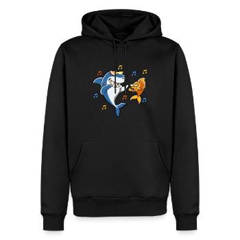 Soirée dansante avec requins, poissons rouges et - Sweat à capuche Premium bio Homme - noir - Devant - Nico (187cm)