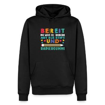 Erste Klasse Grundschule Schulbeginn Geschenk - Männer Premium Bio Hoodie - Schwarz - Vorne - Nico (187cm)