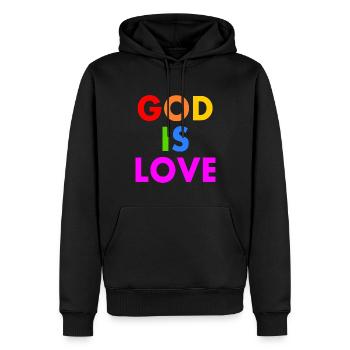 God is love - Männer Premium Bio Hoodie - Schwarz - Vorne - Nico (187cm)