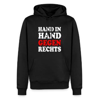 Hand in hand gegen rechts - Männer Premium Bio Hoodie - Schwarz - Vorne - Nico (187cm)