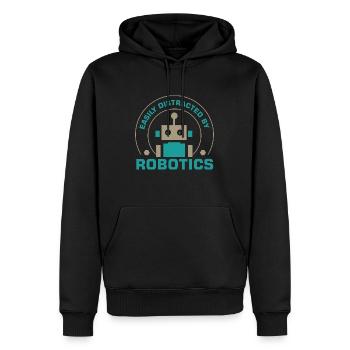 Abgelenkt von Robotern Ironic Robotics Engineer - Männer Premium Bio Hoodie - Schwarz - Vorne - Nico (187cm)