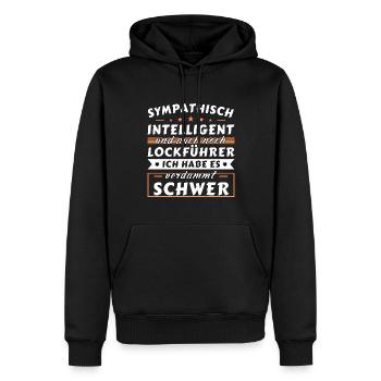 Sympathisch und intelligent - Lockführer Edition - Männer Premium Bio Hoodie - Schwarz - Vorne - Nico (187cm)