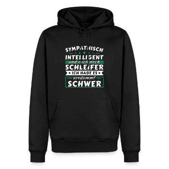 Sympathisch und intelligent - Schleifer Edition - Männer Premium Bio Hoodie - Schwarz - Vorne - Nico (187cm)