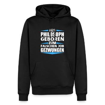 Philosoph im falschen Job gelandet - Männer Premium Bio Hoodie - Schwarz - Vorne - Nico (187cm)