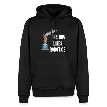 Junge mag Robotik, Maschinenbau - Männer Premium Bio Hoodie - Schwarz - Vorne - Nico (187cm)