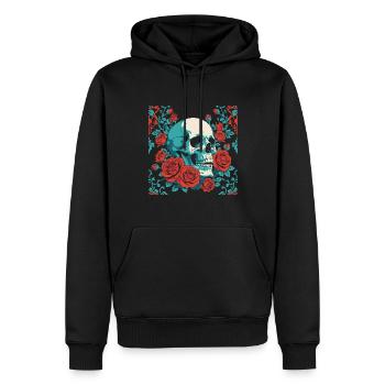 retro skull with red roses design - Men’s Premium Organic Hoodie - black - Front - Nico (187cm)