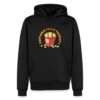 Popcorn als Therapie, lustiges Zitat, Maisfutter - Männer Premium Bio Hoodie - Schwarz - Vorne - Nico (187cm)