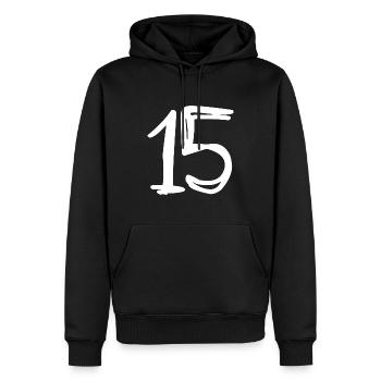 15 JAHRE. 15-jähriges Jubiläum. GEBURTSTAG 15 JAHRE. 15 - Männer Premium Bio Hoodie - Schwarz - Vorne - Nico (187cm)