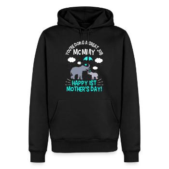 Première fête des mères, tu fais du bon travail maman - Sweat à capuche Premium bio Homme - noir - Devant - Nico (187cm)