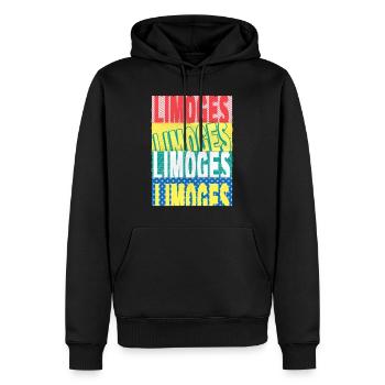 Limoges France City Font Skyline Accueil - Sweat à capuche Premium bio Homme - noir - Devant - Nico (187cm)