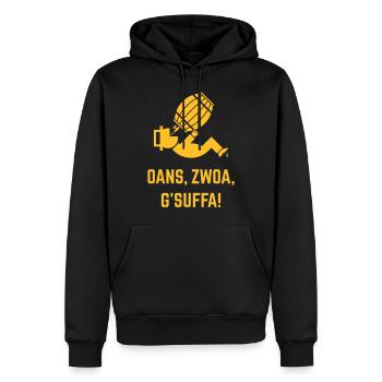 Oans, Zwoa, G’Suffa! (Bier Trinker Unter Bierfass) - Männer Premium Bio Hoodie - Schwarz - Vorne - Nico (187cm)