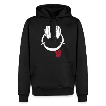 Casque de rire - Smile Face - Sweat à capuche Premium bio Homme - noir - Devant - Nico (187cm)