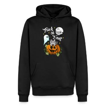 Tromper ou traiter le blanc de chat - Sweat à capuche Premium bio Homme - noir - Devant - Nico (187cm)