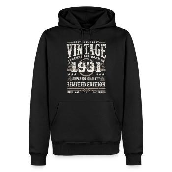 Les légendes sont nées en 1931 - Sweat à capuche Premium bio Homme - noir - Devant - Nico (187cm)