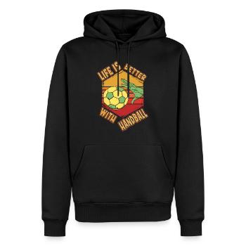 Handball Handballer Spieler Sport Vintage Retro - Männer Premium Bio Hoodie - Schwarz - Vorne - Nico (187cm)