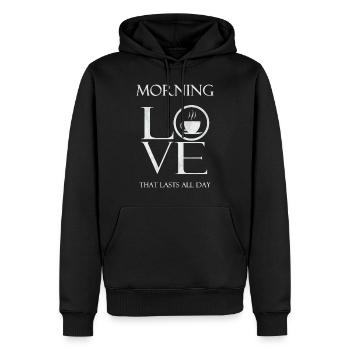 MORNING LOVE , thé, café, Blanc - Sweat à capuche Premium bio Homme - noir - Devant - Nico (187cm)