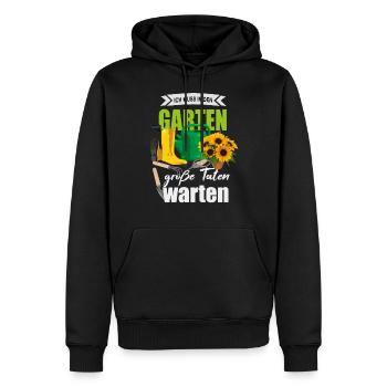 Ich muss in den Garten - Männer Premium Bio Hoodie - Schwarz - Vorne - Nico (187cm)
