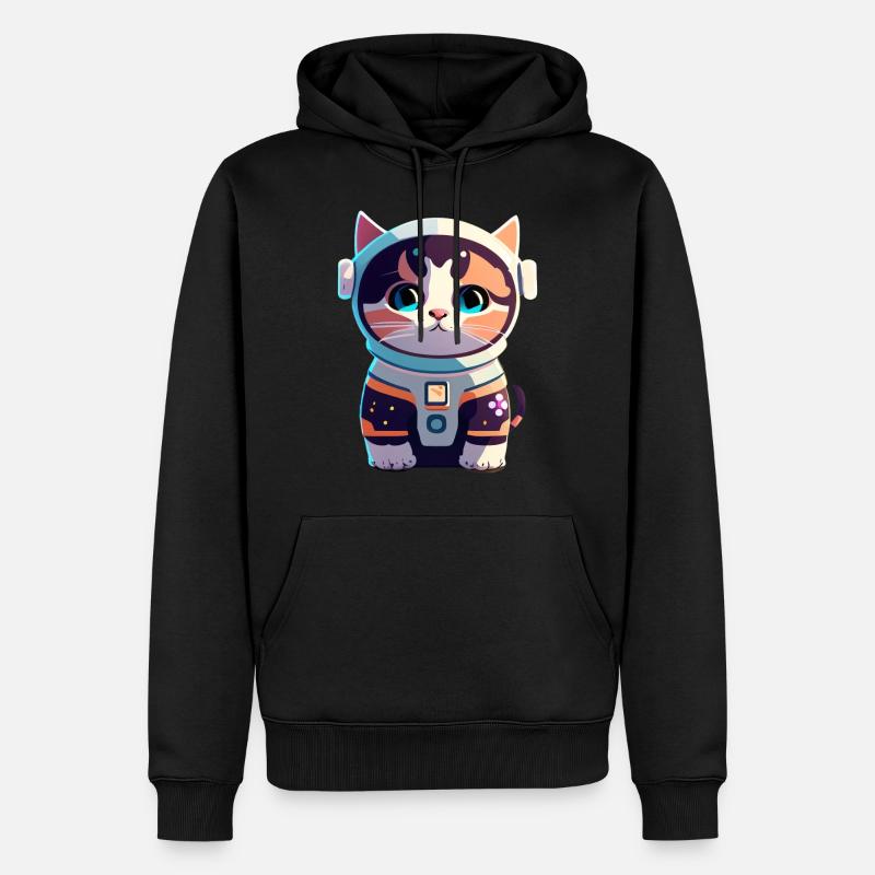 Chatstronaute mignon #5 - Sweat à capuche Premium bio Homme - noir