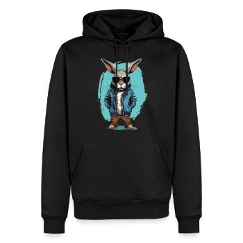 Temperamentvolles Kaninchen. Urbaner Graffiti-Stil. - Männer Premium Bio Hoodie - Schwarz - Vorne - Nico (187cm)