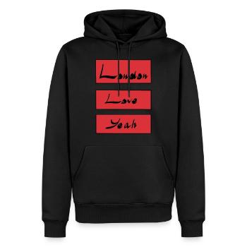 London Liebe yeah - Männer Premium Bio Hoodie - Schwarz - Vorne - Nico (187cm)
