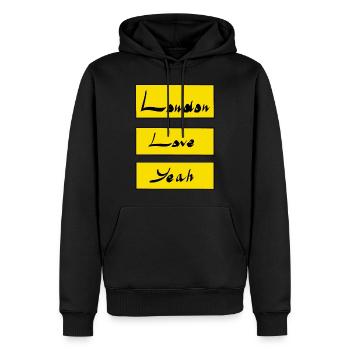 London Liebe yeah - Männer Premium Bio Hoodie - Schwarz - Vorne - Nico (187cm)