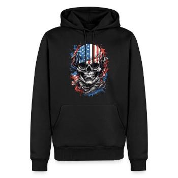 Le drapeau des États-Unis rencontre la tête de mort : la fierté américaine - Sweat à capuche Premium bio Homme - noir - Devant - Nico (187cm)