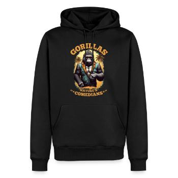GORILLAS, KOMÖDIANTEN DER NATUR, GORILLA LUSTIGES ZITAT - Männer Premium Bio Hoodie - Schwarz - Vorne - Nico (187cm)