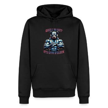Gym Bear, it´s gym o´clock, Fitness T-Shirt - Männer Premium Bio Hoodie - Schwarz - Vorne - Nico (187cm)