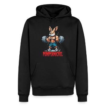 Pumpernickel - Karnickel beim Krafttraining - Männer Premium Bio Hoodie - Schwarz - Vorne - Nico (187cm)