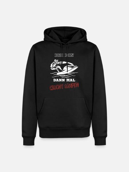 Jet ski action with a funny saying, German - Men’s Premium Organic Hoodie - black