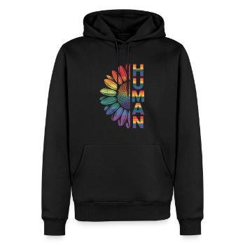 L’humain : l’arc-en-ciel de la diversité - Sweat à capuche Premium bio Homme - noir - Devant - Nico (187cm)
