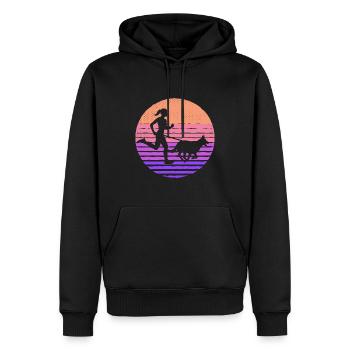 Coureur de canicross rétro cross-country avec chien - Sweat à capuche Premium bio Homme - noir - Devant - Nico (187cm)