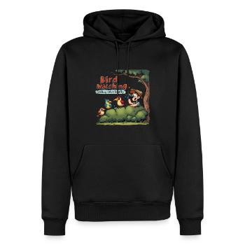 Observation des oiseaux - Traquer légalement la nature - Sweat à capuche Premium bio Homme - noir - Devant - Nico (187cm)