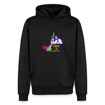 l’amour est l’amour, LGBT, Arc-en-ciel, Cœur, licorne - Sweat à capuche Premium bio Homme - noir - Devant - Nico (187cm)