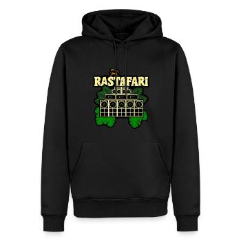 Système audio rastafari - Sweat à capuche Premium bio Homme - noir - Devant - Nico (187cm)