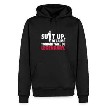 Suit up. Because tonight will be LEGENDARY! - Männer Premium Bio Hoodie - Schwarz - Vorne - Nico (187cm)