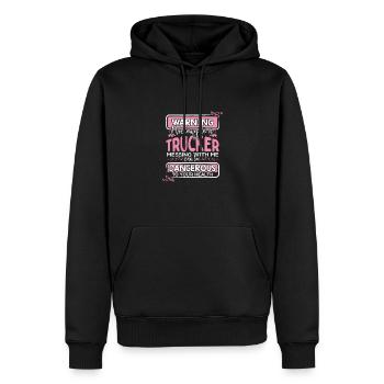 Truckers Wife Gift Warning Appartenir à un camionneur - Sweat à capuche Premium bio Homme - noir - Devant - Nico (187cm)