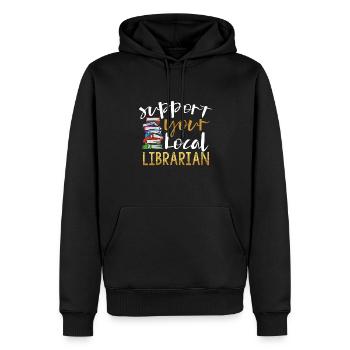 Lire un livre Soutenir le cadeau d’un bibliothécaire local - Sweat à capuche Premium bio Homme - noir - Devant - Nico (187cm)
