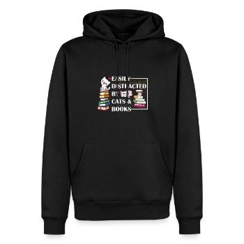Amoureux des chats facilement distrait par les chats et les livres - Sweat à capuche Premium bio Homme - noir - Devant - Nico (187cm)