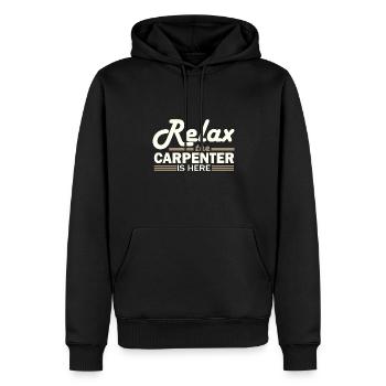 Schreinerhumor Relax the Carpenter ist da - Männer Premium Bio Hoodie - Schwarz - Vorne - Nico (187cm)