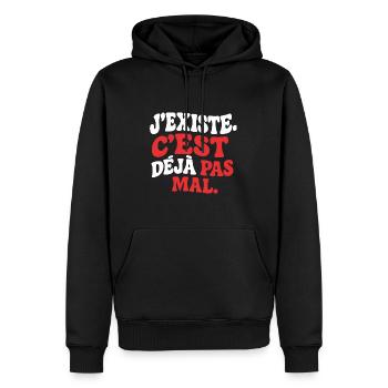 J’existe C’est déjà pas mal drôle rétro Humour - Sweat à capuche Premium bio Homme - noir - Devant - Nico (187cm)