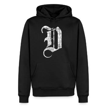 Tshirt alphabet initiale D - Sweat à capuche Premium bio Homme - noir - Devant - Nico (187cm)