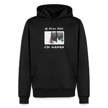 Dessin Manga - Sweat à capuche Premium bio Homme - noir - Devant - Nico (187cm)