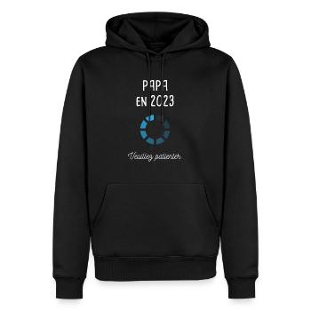 Bientôt Papa, Veuillez Patienter - Sweat à capuche Premium bio Homme - noir - Devant - Nico (187cm)