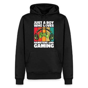 Gamer et Hamsters : Jeux Vidéo et Énergie Infinie - Sweat à capuche Premium bio Homme - noir - Devant - Nico (187cm)