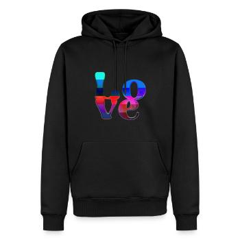 lgbt,love,schrift,chrom,bunt,liebe - Männer Premium Bio Hoodie - Schwarz - Vorne - Nico (187cm)