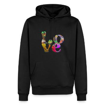 Graffiti,love,schrift,chrom,bunt,liebe,bunt - Männer Premium Bio Hoodie - Schwarz - Vorne - Nico (187cm)